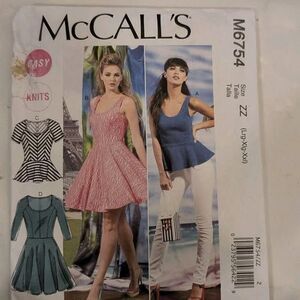 McCall's M6754 Women Peplum Top & Dress Sewing Pattern Plus Size L-XXL 16-26 NEW